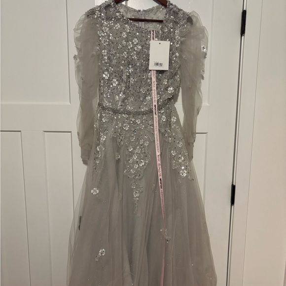 NWT Mac Duggal Dress 20444 // Embellished Gathered Long sleeve A-Line // Size 10 - Picture 6 of 8